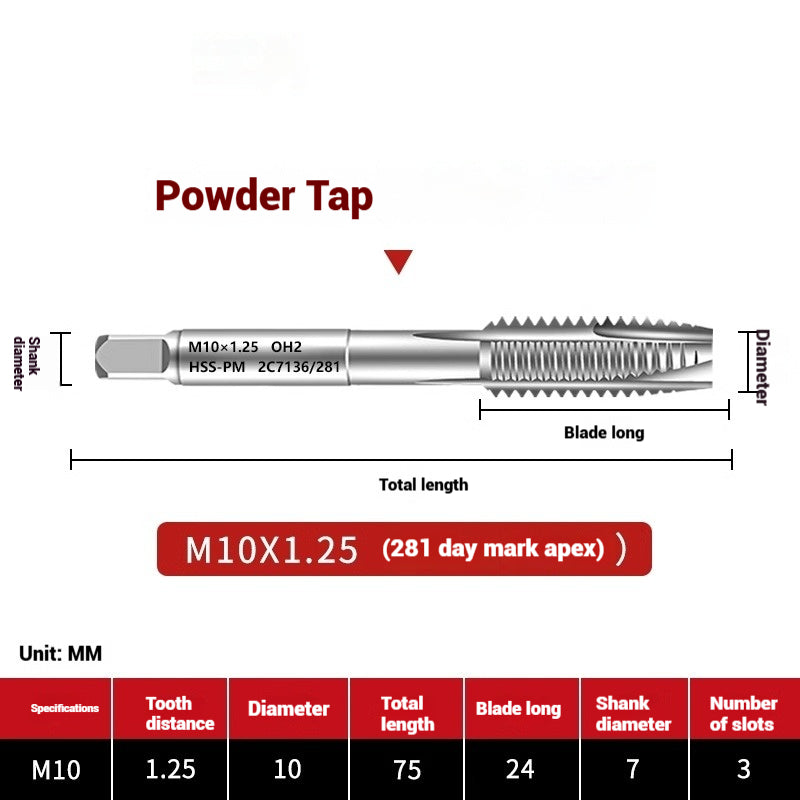 1107-OST powder high-speed steel taps Japanese standard apex screw tip spiral coarse teeth powder metallurgy tapping taps Shandong Denso Pricision Tools Co.,Ltd.